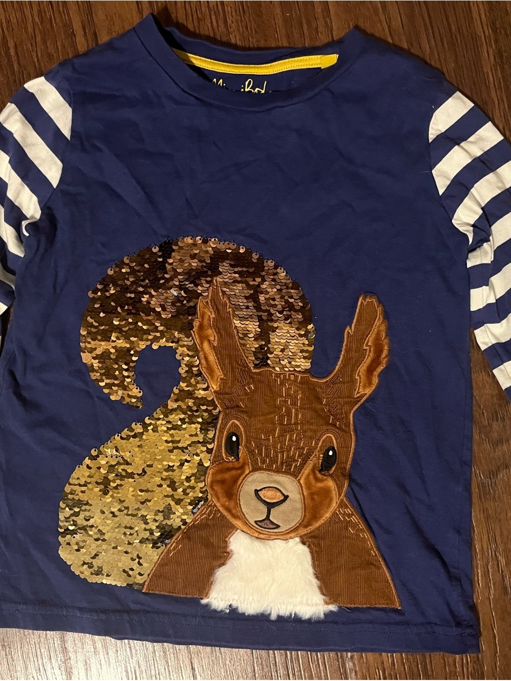 Mini Boden Kids 5-6Y Sequin Squirrel Long Sleeve Shirt